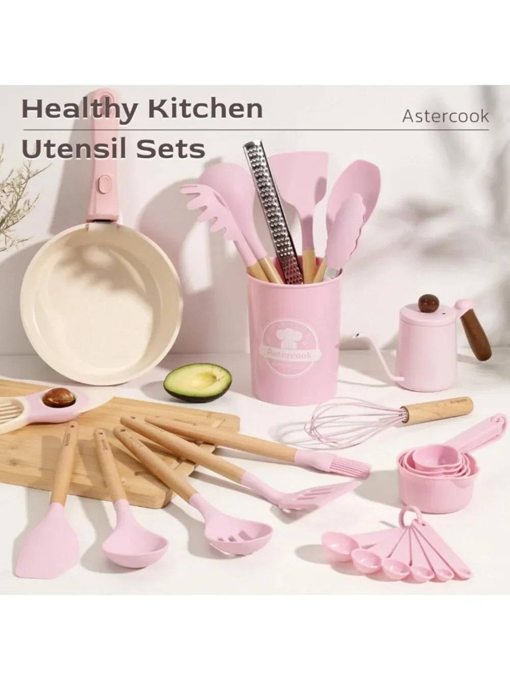 39 PCS Silicone Cooking Utensils Set with Wooden Handles, Heat Resistant & BPA